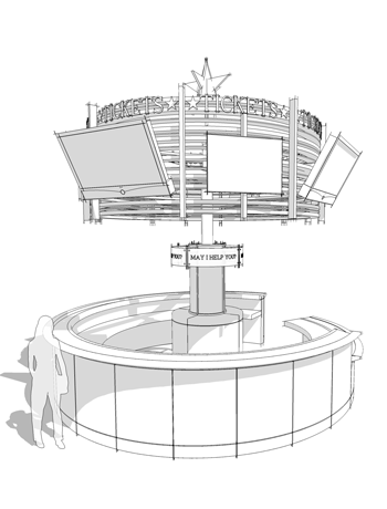 ticket counter space concept drawing