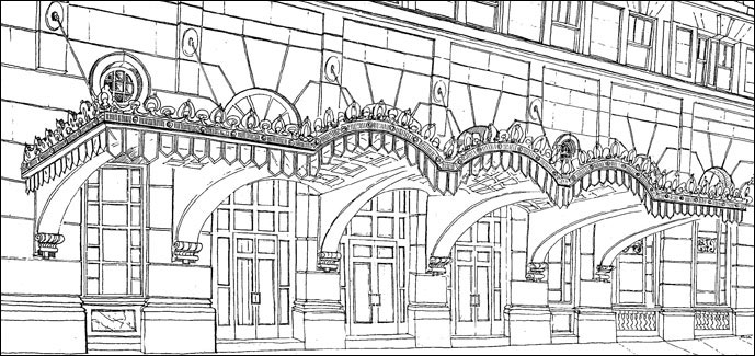 sketch of entrance to the Hotel duPont